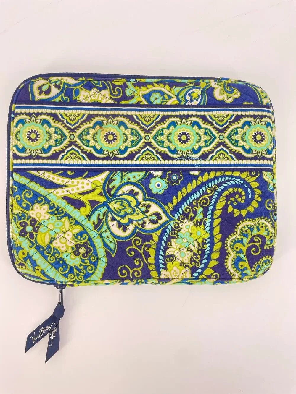 Vera Bradley Tablet Case Rhythm & Blues Paisley Blue Green Zip Sleeve
